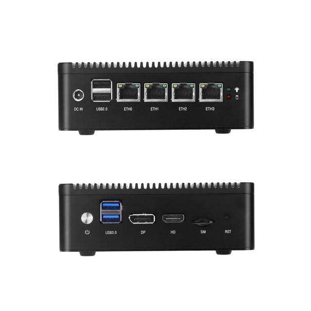 J4125 Mini Barebone Pc 4Nic Firewall Server J4125 Pfsense Fanless Mini Pc Firewall DP+HD MI DDR4 4Lans Pfsense Mini Pc