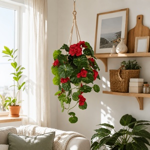 Geranio Artificiale in Cesto Sospeso con <span class=keywords><strong>Vaso</strong></span>, <span class=keywords><strong>Fiori</strong></span> di Pelargonium Realistici Pendenti per Decorazione di Balconi, Portici e Casa - Product Image 4