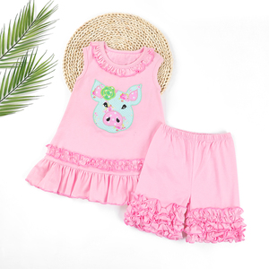 Set di Abbigliamento per Bambine in Cotone Personalizzato, Bellissimi Completi <span class=keywords><strong>Rosa</strong></span>, Set con Gonna e <span class=keywords><strong>Pantaloni</strong></span> con Cartoni Animati, Vendita all'Ingrosso - Product Image 3