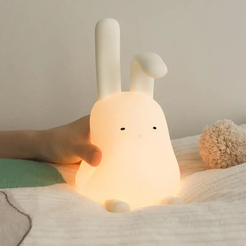 2023 어린이 선물 실리콘 애니메이션 토끼 아이 밤 토끼 램프 접이식 매달려 귀여운 아기 토끼 밤 빛