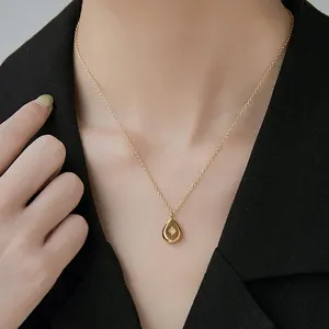 18K Gold Plated Minimalist Wind Water Drop Necklace For Women Vintage Style Steel Pendant Rose Name Shape Fashion Accessory Gift