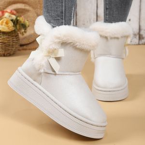 Bottes d'hiver à nœud tendance, semelle épaisse, pour temps froid, design pour femmes, bottes courtes doublées antidérapantes à semelle épaisse - Product Image 3