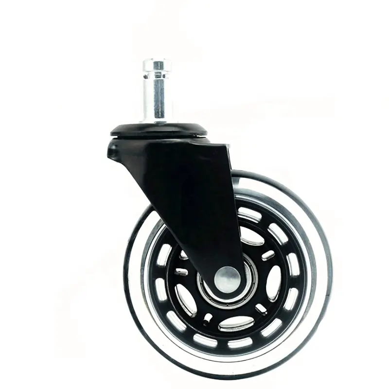 Gumi 3 Inch Swivel Silent PU Casters Black Transparent Office Chair Plastic Roller Furniture Replacement Soft Rollers for Office