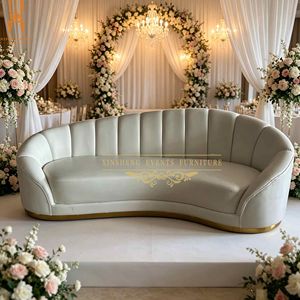 Canapé de <span class=keywords><strong>location</strong></span> pour événements de mariage en cuir PU blanc avec base dorée pour banquets et réceptions d'hôtel - Product Image 5