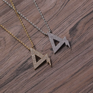 Copper Zircon <b>Tripod</b> Pendant Necklace, Men's Hip Hop Triangle Bolt Chain for Streetwear - Product Image 1