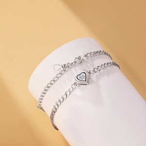 Hot Wholesale 925 <b>Sterling</b> <b>Silver</b> Rhodium Plated Trendy Heart <b>Charm</b> <b>Bracelets</b> for Women High Quality Cubic Zircon Wedding Gift - Product Image 3