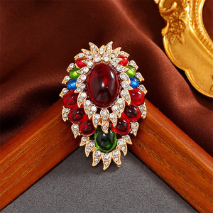 Broche de oro barroco de corte de lujo Retro Medieval colorido brillante <span class=keywords><strong>Barocco</strong></span> forma de piedra preciosa Pin grande de diamantes de imitación para mujer - Product Image 4
