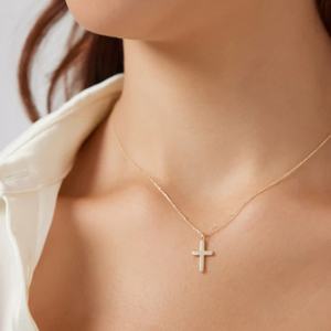 Joyería de Moda, Collares Minimalistas con Colgante de Cruz Cristiana para Mujer, Chapado en Oro de 18K, Acero Inoxidable, Collar Sencillo, Regalo - Product Image 3