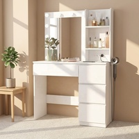 Meikeduo – Coiffeuse compacte moderne et durable pour chambre à coucher, avec miroir réglable et meuble de rangement en panneaux de particules