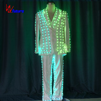 Costume de gentleman lumineux à LED blanches pour homme, idéal pour DJ, boîte de nuit, scène, danse, rave, festival de musique, fête, événement, performance