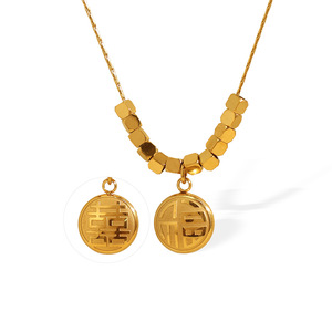 Geometric <b>Titanium</b> Steel Necklace Gold Pendant Chinese Style Clavicle <b>Chain</b> Women's Jewelry Gift - Product Image 5