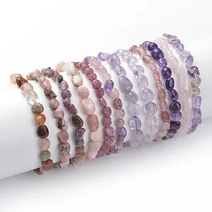 Fashion Women Amethyst Ruby Quartz Amazonite Tourmaline Mixed Gemstones Nuggets Beads Stretch Bracelet Beads For Jewelry Making