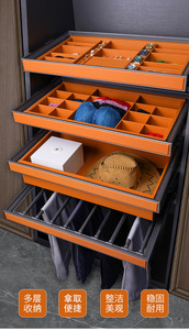 Caja de Joyería Moderna de Lujo Color Naranja, Tipo Cajón, con Estantes Extraíbles y Cajones con Rejilla, Herrajes de Aleación de Aluminio, Cuero y ABS - Product Image 3
