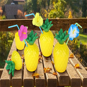 Taza de plástico de grado alimenticio para fiesta hawaiana, taza de piña con tapas y pajitas para Luau, jungla de verano - Product Image 4
