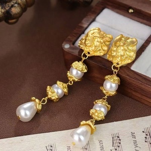 European American Trendy High-End Needle Imitation <b>Pearl</b> Flower <b>Drop</b> <b>Earrings</b> Women's Party Non-Fading Zinc Alloy Exaggerated - Product Image 4
