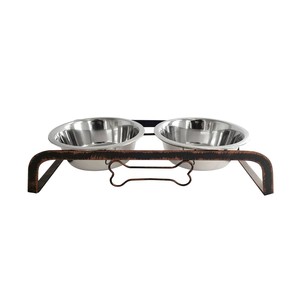 HMS rustico 32oz due ciotola cane stazione di alimentazione in acciaio inox per campeggio festa gatti & animali alimentato a batteria - Product Image 1