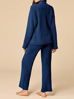 Nouvel ensemble tricoté automne-hiver pour femme : pull col semi-montant style occidental, épais et ample, ensemble deux pièces pour la maison