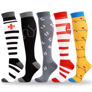New Nursing Blood Pattern Long Cycling Medical Stocking Knee High Jacquard Compression Socks