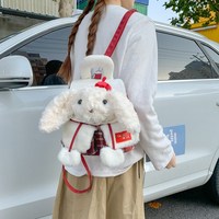 Sac à dos léger et portable pour femme, motif tête de chien en peluche, fermeture éclair, bretelles, style décontracté à carreaux, sac à bandoulière pour femme