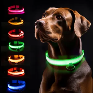 Flashing Glow In Dark Light Up LED Pet Dog Collar LED Dog Collar USB Rechargeable LED Light Strip Adjustable Multicolor Charging