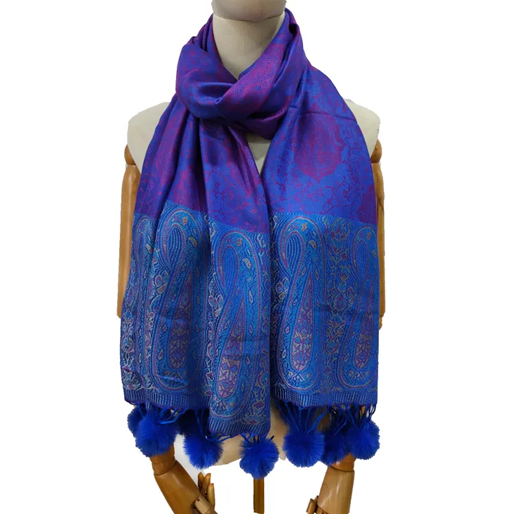 Sciarpa in Pashmina con pompon morbida e calda sciarpe lunghe di alta qualità Poncho scialle da donna scialle in Pashmina con pompon