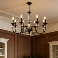 JACKSUN Lustre Noir à 8 Lumières Style Ferme, Suspension Vintage en Cristal, Réglable pour Couloir, Hall d'Entrée, E14