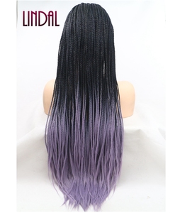 LINDAL long 24inch synthetic hair box <strong>braided</strong> 13*3 lace front <strong>braided</strong> <strong>wigs</strong> natural ombre purple micro <strong>braided</strong> <strong>wigs</strong> - Product Image 3