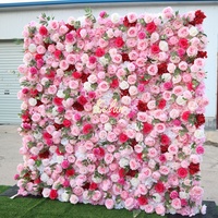 KE-WA010 Mur de fleurs artificielles en soie en gros, décoration murale 8ft x 8ft, toile de fond enroulable pour mariage, mur de fleurs 3D 5D