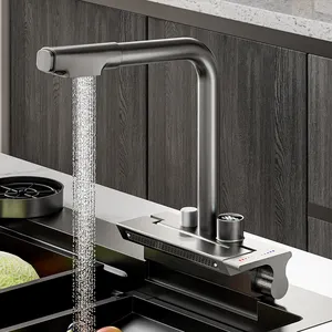 Termostatik musluk dışarı çekin sprey mutfak musluk nikel evye musluğu musluk pirinç bakır siyah mutfak lavabo şelale dokunun için