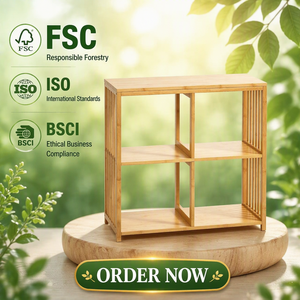 Étagère de rangement en <span class=keywords><strong>bambou</strong></span> naturel sain 72x32x74cm, esthétique, 4 cubes, certifiée FSC, solutions de rangement durables pour la maison - Product Image 1