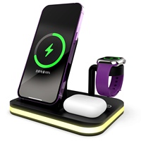 Chargeur sans fil PD 15W le plus vendu et le plus économique, station de charge sans fil 3-en-1 avec veilleuse, port Type-C, chargeur 3 vitesses