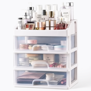 Organisateur de cosmétiques de bureau anti-poussière, tiroir de rangement pour pinceaux de maquillage et rouges à lèvres, boîte de rangement transparente pour la coiffeuse - Product Image 1
