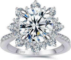 Anillos de Compromiso con Flores para Mujer, Plata 925, Color D, VVS1, Anillos de Boda con Halo y Perla de Agua Dulce con Engaste de Canal - Product Image 1