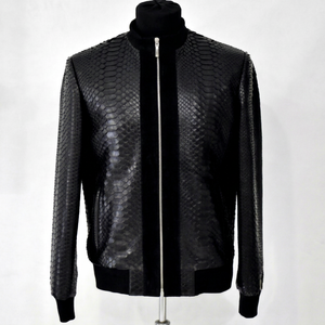 Veste en cuir sur mesure, veste bomber en cuir noir élégante à motif python pour homme, nouveau style imprimé serpent, veste en cuir véritable - Product Image 1