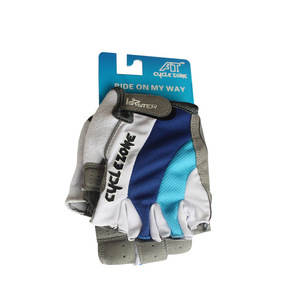 Gants de cyclisme Cyclozone demi-doigts bleus et blancs en polyester et coton avec fermeture auto-agrippante, équipement d'été unisexe pour le cyclisme - Product Image 3