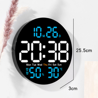 Jam Dinding Digital Elektronik Bulat Mini 10 inci dengan Remote Control, Kalender Waktu Belajar Pintar, Cocok untuk Ruang Tamu