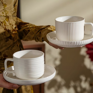 Ensemble de tasses et soucoupes à café en céramique blanche écologique, style italien et nordique, en porcelaine, pour <span class=keywords><strong>latte</strong></span>, thé, lait, idéal pour le bureau et l'hôtel - Product Image 1