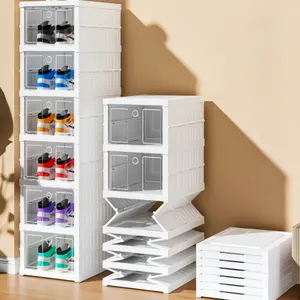 Scatola portaoggetti per scarpe pieghevoli trasparente impilabile in plastica trasparente contenitore organizer per scarpe da ginnastica scarpe da casa tacchi alti