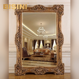 Espejo de pie grande de PU tallado estilo <span class=keywords><strong>colonial</strong></span> <span class=keywords><strong>americano</strong></span>, decoración rústica para sala de estar, espejo dorado para villa europea - Product Image 1