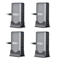 Station de charge de bureau multi-ports GaN 810W 880W 950W 1000W avec affichage numérique, support de charge rapide PD USB-C QC USB-A