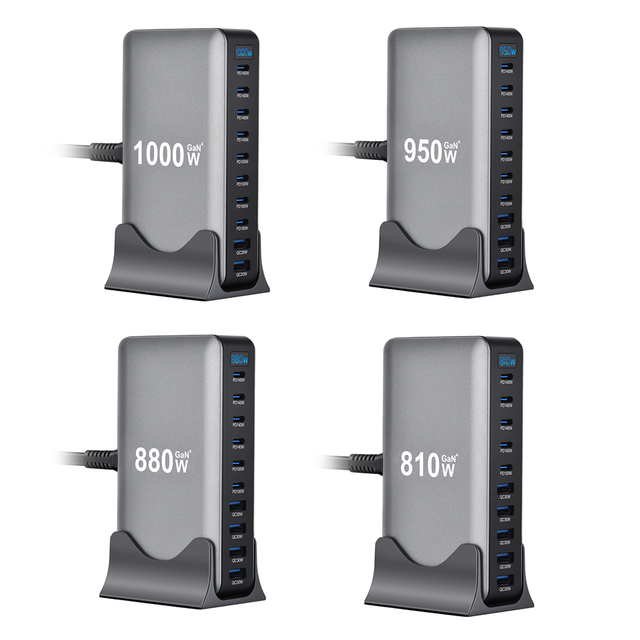 810W 880W 950W 1000W GaN Multi-Port Desktop Charging Station Digital Power Display Stand PD USB-C QC USB-A Fast Charger Hub
