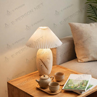 Lampe de table en travertin naturel avec abat-jour en tissu plissé, lampe de chevet moderne en pierre pour chambre à coucher, salon, hôtel