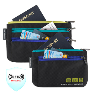 Juego de organizadores de viaje con protección RFID, 2 piezas, fundas para pasaportes, color negro con cremalleras azules y verde azulado - Product Image 2