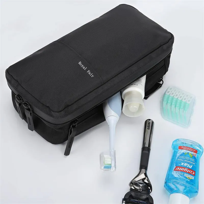 Custom Compact Mens Toiletry Travel Bag Hanging Mens Dopp Kit bag for Travel Waterproof Wash Pouch Black