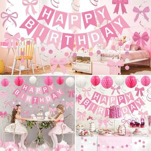 Decorazioni per Feste di <span class=keywords><strong>Compleanno</strong></span> con Fiocco Rosa, Striscione 'Buon <span class=keywords><strong>Compleanno</strong></span>' con Palline a Nido d'Ape, Spirali Appese e Ghirlanda a Pois per Donne e Ragazze - Product Image 6