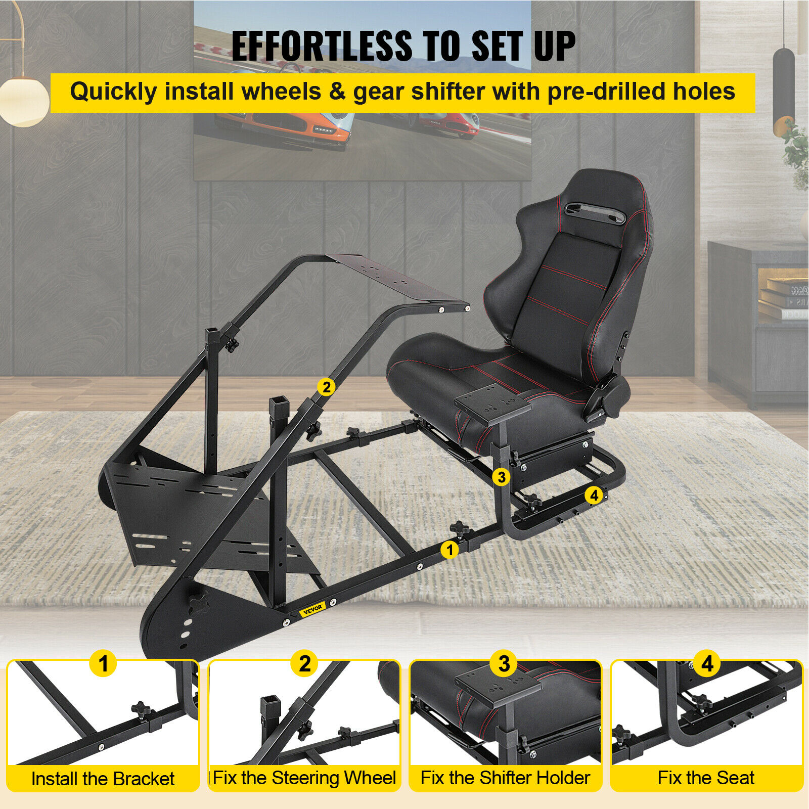RS6 Racing Simulator Cockpit Gaming Chair W/ Stand For Logitech G29/G920/PS3/PS4
