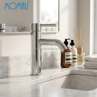 Robinet de lavabo monocommande Momali en laiton brossé doré avec cartouche céramique, à poser sur comptoir, mitigeur eau chaude et froide pour hôtel