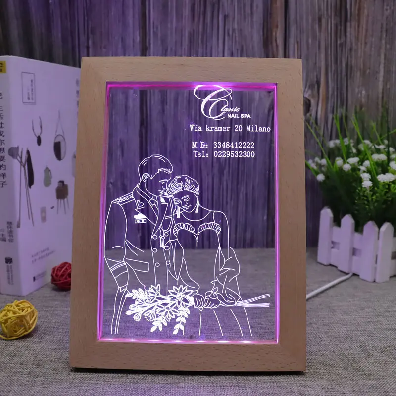 Personalized Customize Custom Made Photo Frame Wooden 3D LED Acrylic Lamp For Bedroom Gfit For Girlfriend Wife Night Light
