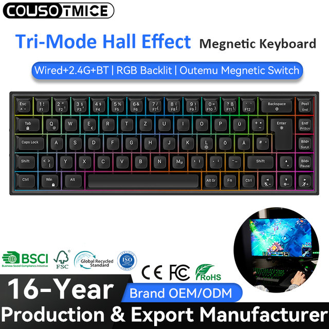 Bluetooth Tri-Mode 8K Polling Rate Hall Effect Gaming Mechanical Keyboard 68 Keys Rapid Trigger Gamer Outemu Magnetic Keyboard
