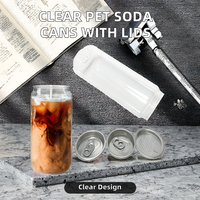 Canettes de boisson en plastique PET transparentes 250ml 330ml 500ml 8oz 12oz 13oz 16oz pour canette de soda transparente avec couvercle Surface de marquage à chaud